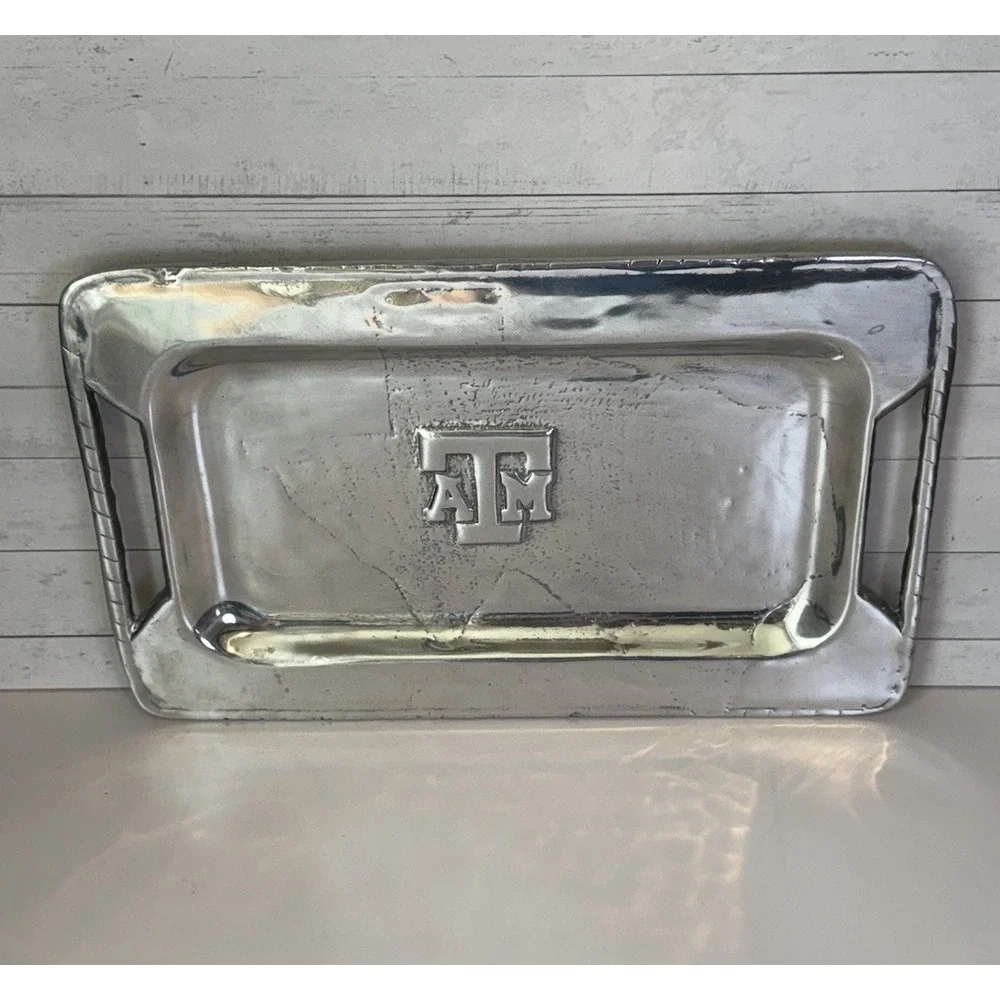 Texas A&M Aggies Pewter Serving Tray Platter ATM Logo 14.5